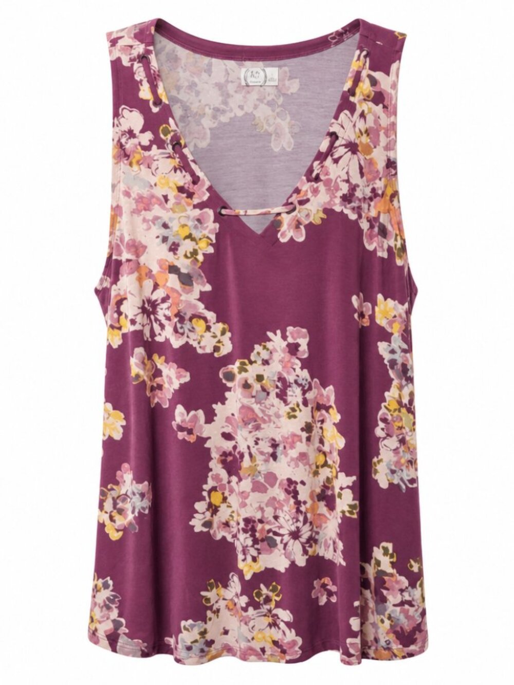 Maurices 24/7 Plus Size 1X Purple Floral Stretch Sleeveless V Neck Blouse Top